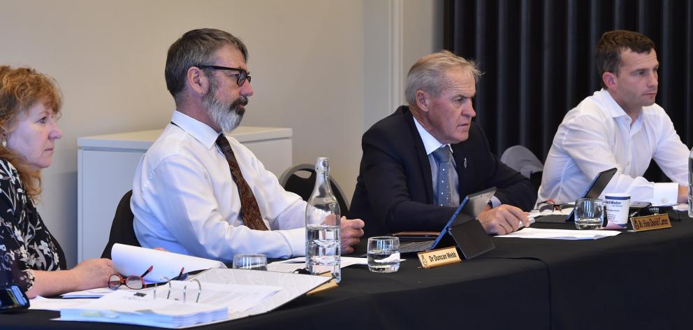 MPs (from left)  Clare Curran, Duncan Webb, David Carter and David Seymour  listen intently to...