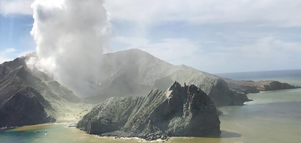 A view from the Westpac Rescue Helicopter of White Island after the eruption. Photo: Supplied