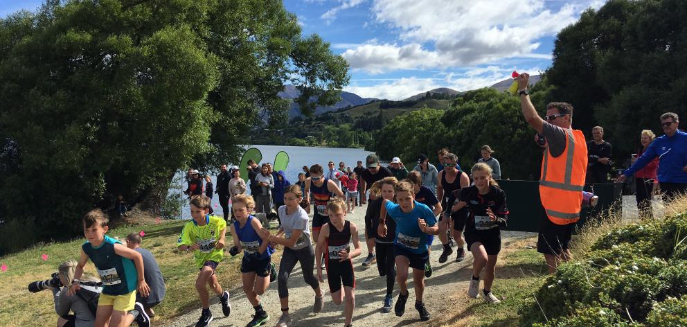 Queenstown youngster Matthew Murray (front) came sixth in the Lake Hayes kids duathlon, finishing...