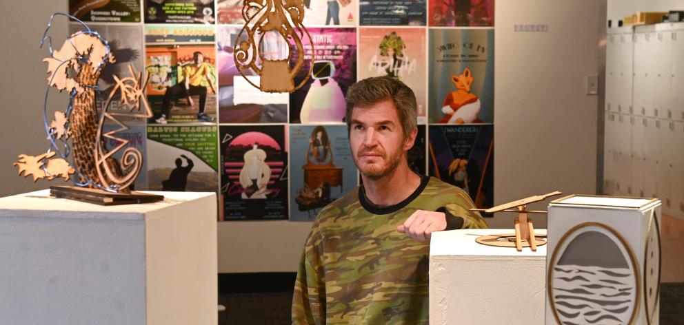 Otago Polytechnic School of Design senior lecturer Morgan Oliver with a display of his students’ work. Photo: Linda Robertson