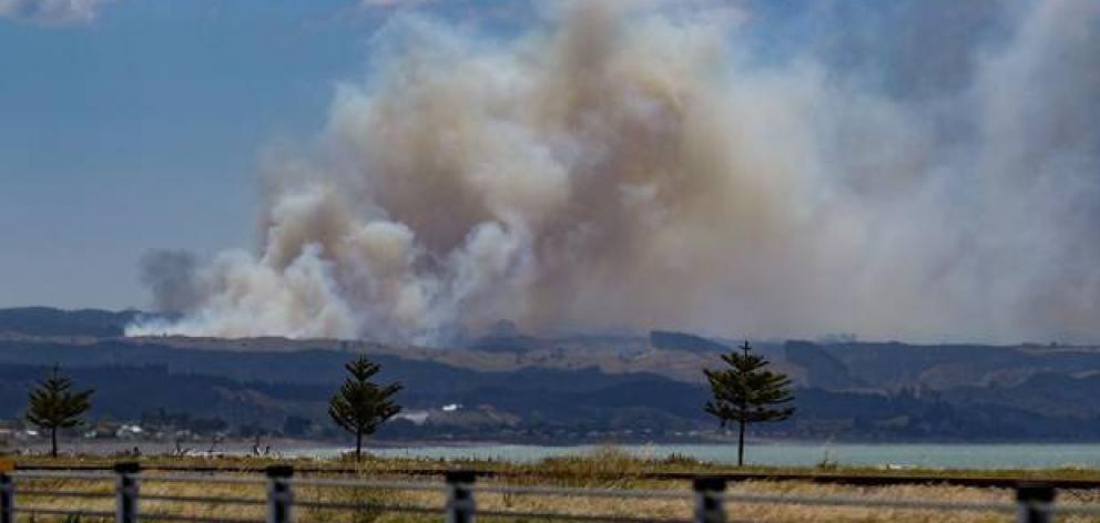 The view of the fire from SH2,north of Hawke's Bay Airport. Photo: Warren Buckland