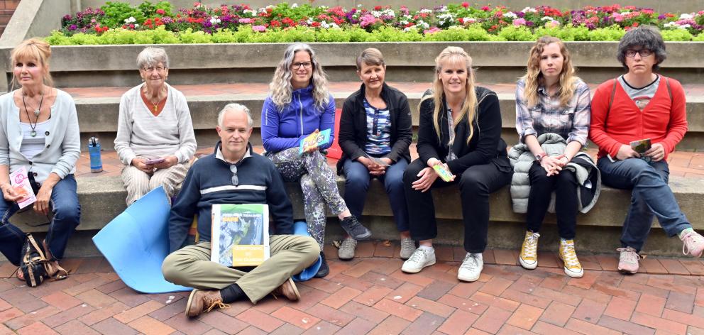 Gathering on Saturday to call for further research before 5G is rolled out in Dunedin are (from...