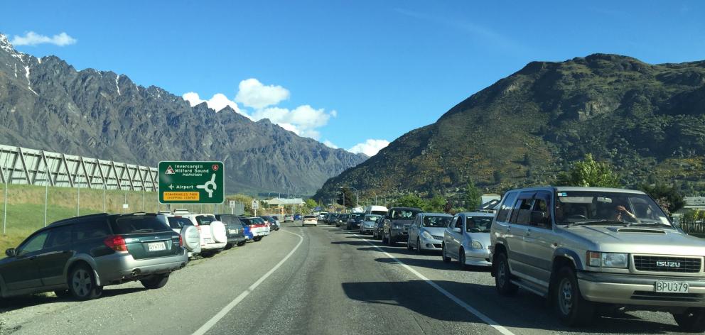 Revamped public transport in Queenstown could help solve traffic jams, such as this one near Queenstown Airport. Photo supplied.