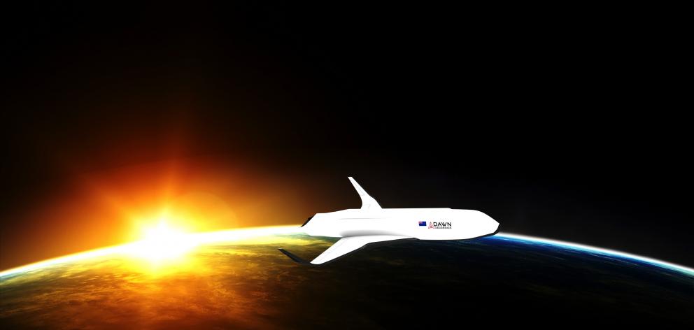 An artist's impression of Dawn Aerospace's space plane, which could be taking off from Oamaru...
