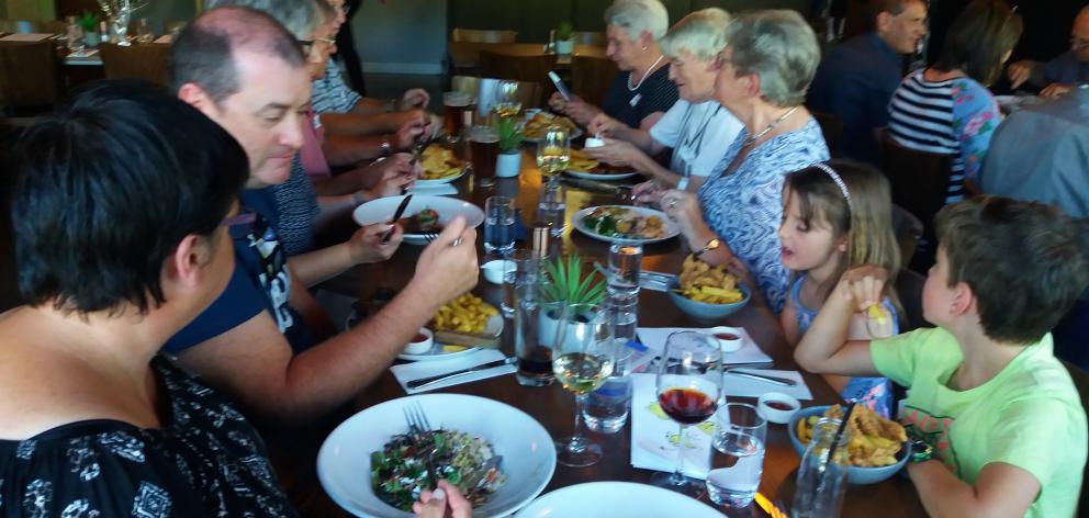 Woodham Drive residents enjoyed a catch up and dinner in Ashburton on Sunday. (Photo supplied) 