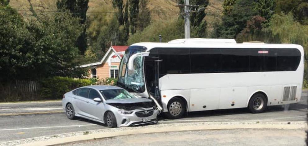 A bus collided with a car at the intersection of State Highway 6 and Kent St in Kingston yesterday. Photo: Supplied