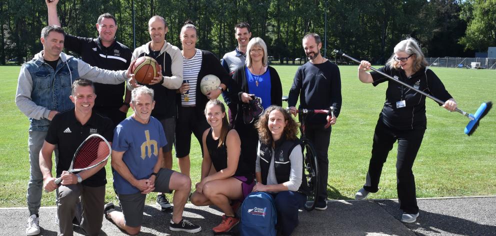 Otago Polytech competitors involved in the Masters Games are (back row, from left) Simon Body, Hayden Croft, Markham Brown, Jo Morrison, Ethan Hawlye, Kathyn van derr Vliet, David McQuillan and Kate Clapham-Dorjee. Front row, from left: Adain Summerfield,