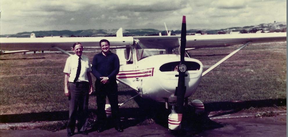 New owner Steven Elliott (right), pictured with aviation identity Lew Day at Ardmore Airport on...