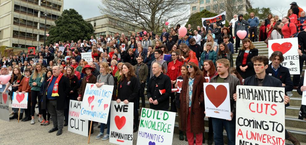 Staff and students protest against changes to the University of Otago Division of Humanities....
