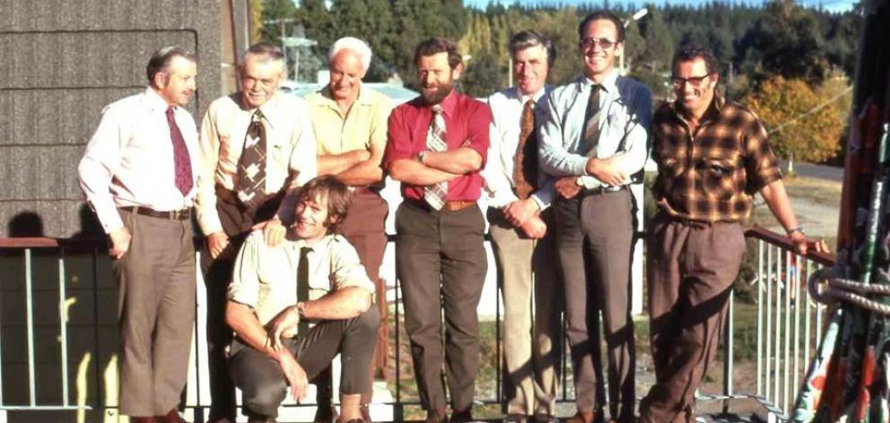 The original Guardians photographed in 1973 with NZ Electricity Department district manager...