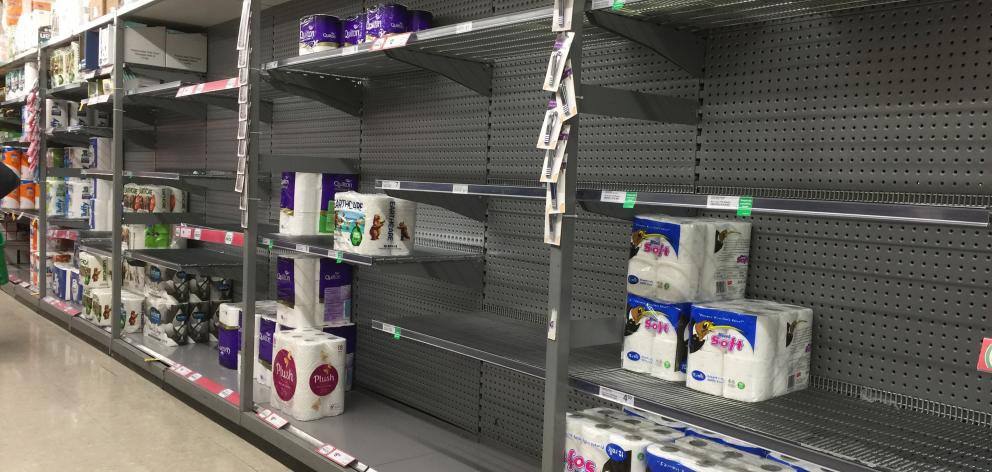 Shelves were bare in places at Countdown Andersons Bay yesterday. Photo: Supplied