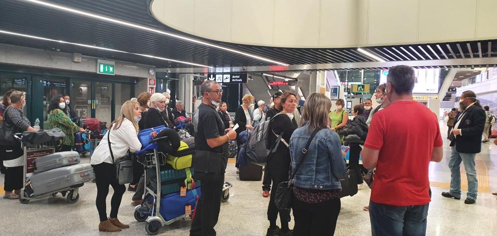 Tourists stranded at Rome Fiumicino Airport. Photo: Supplied