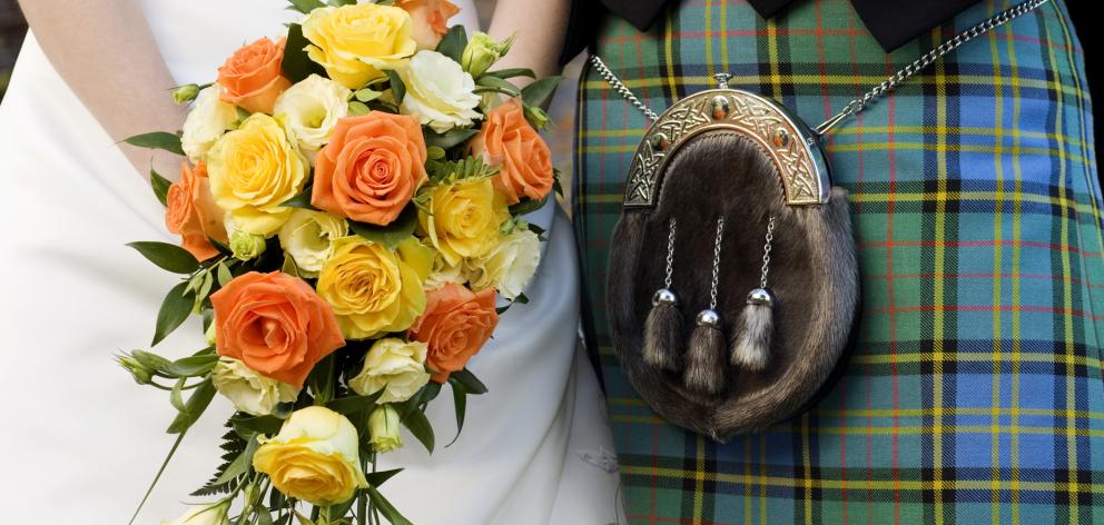 Scottish Kilt and Sporan, plus Flower Bouquet 