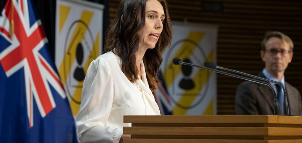 Prime Minister Jacinda Ardern and Director-General of Health Dr Ashley Bloomfield at today's...