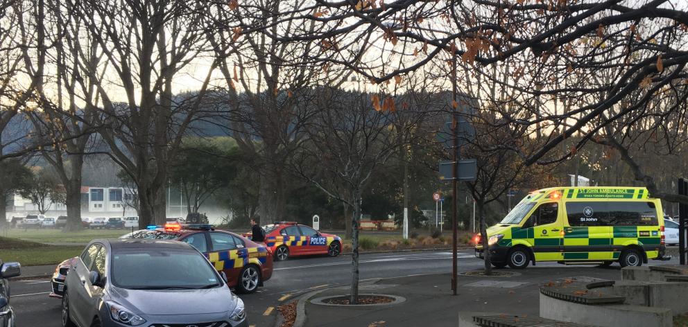 Emergency services at the scene of the crash this morning. Photo: Emma Perry