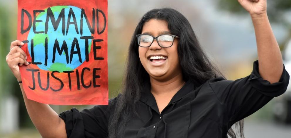 Say it loud ... Strike 4 Climate Dunedin co-ordinator Hailey Xavier (16) of Kavanagh College is...