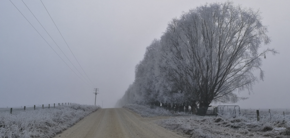 This scene, on Corrigall Rd, Omakau, was just one of the picturesque but chilly locations. Photo:...