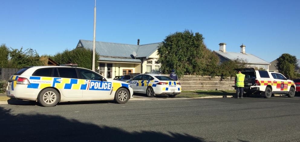 Emergency services at the scene in Invercargill this morning. Photo: Luisa Girao