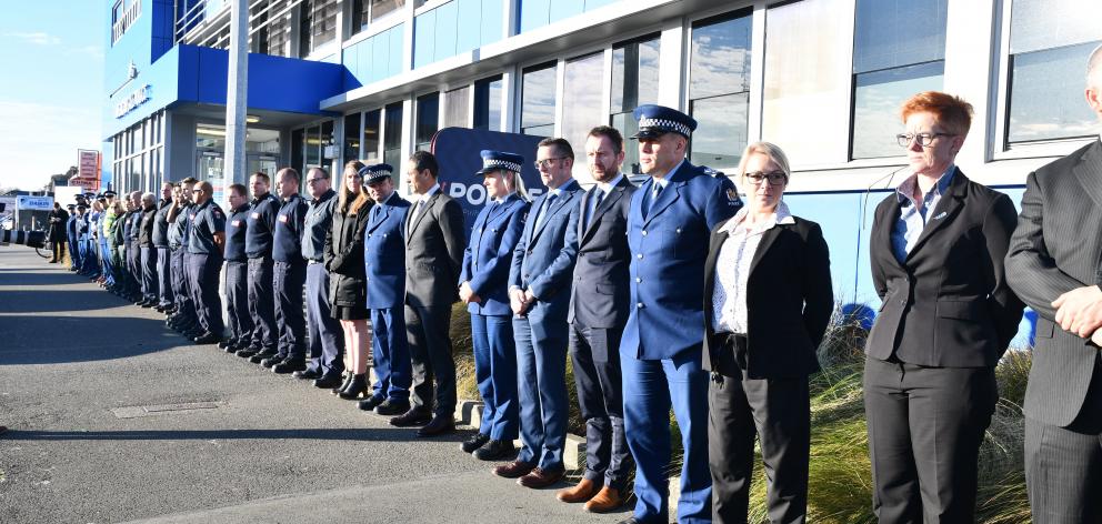 About 70 people stood for a minute’s silence outside the Invercargill Police Station. PHOTO:...