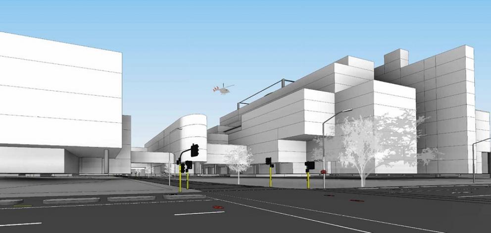 Latest design proposal of Dunedin's new hospital. Image: Warren and Mahoney Architects 