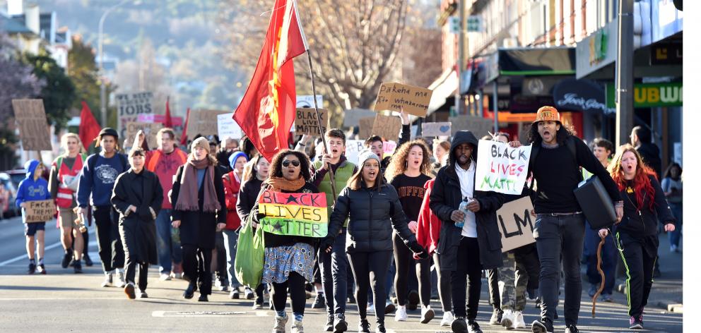 Hundreds of protesters marched down Dunedin’s George St to show their support for the Black Lives...