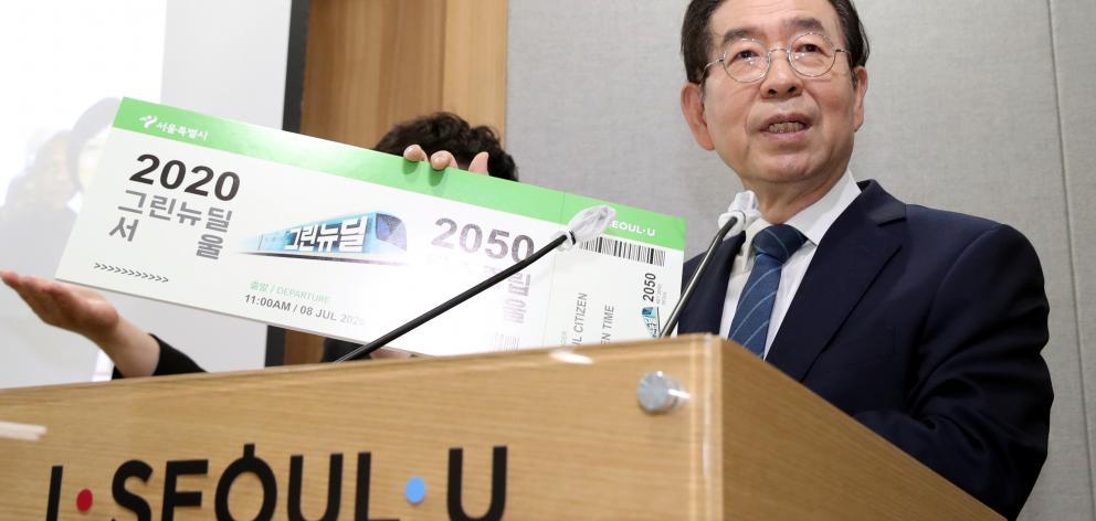 Seoul Mayor Park Won-soon speaks during an event at Seoul City Hall. Photo: Reuters