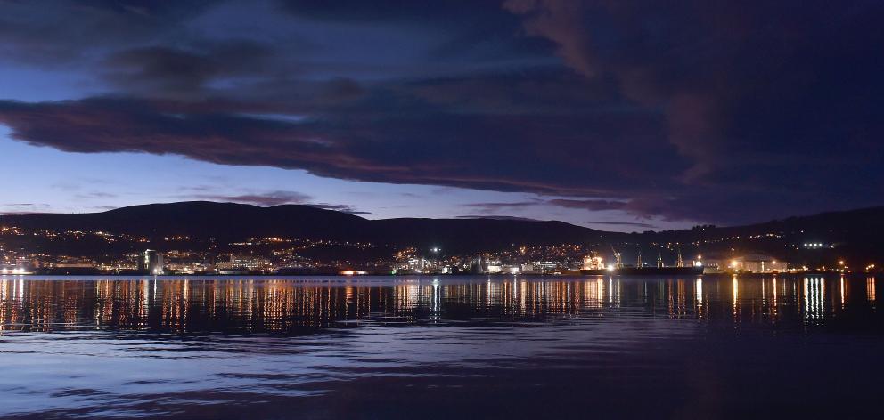 Dark clouds over Dunedin city, seen from Vauxhall last night. PHOTO: PETER MCINTOSH