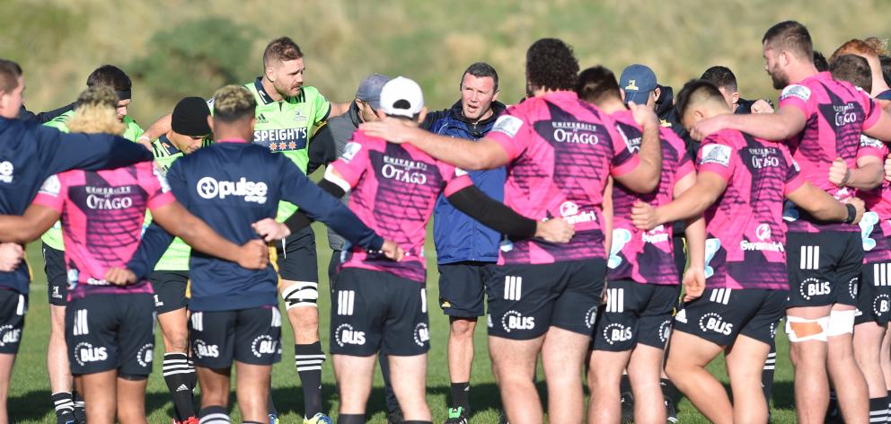 The Highlanders get ready to train at Hancock Park yesterday. PHOTO: GREGOR RICHARDSON