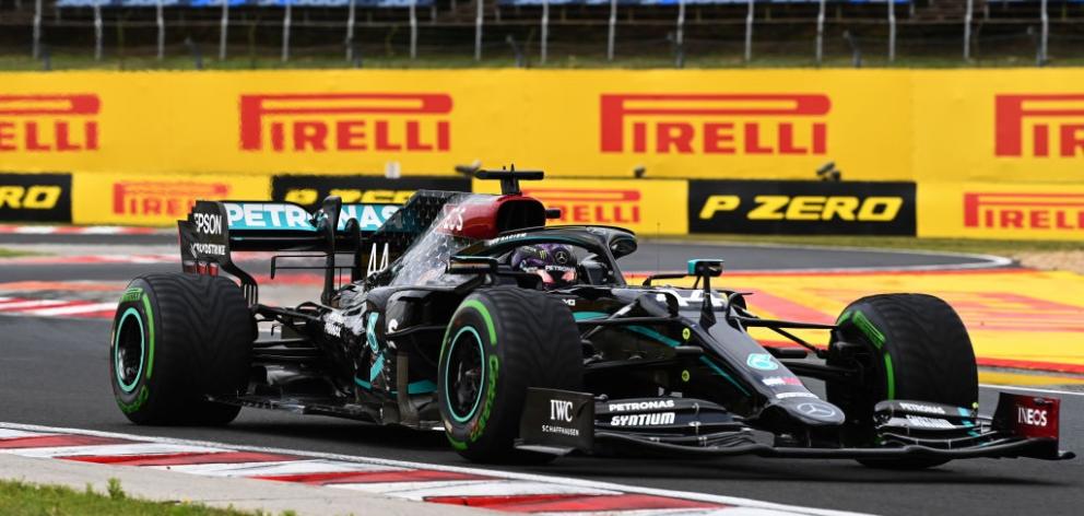 Lewis Hamilton on the way to winning the Hungarian GP this morning. Photo: Getty Images