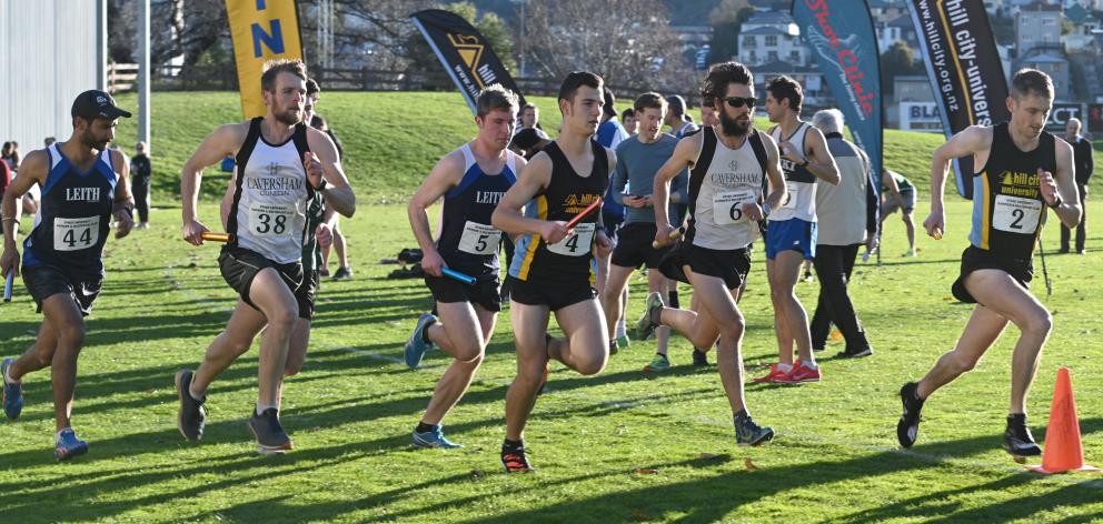 The runners start in the senior men’s race of the Lovelock Relays at the University of Otago...