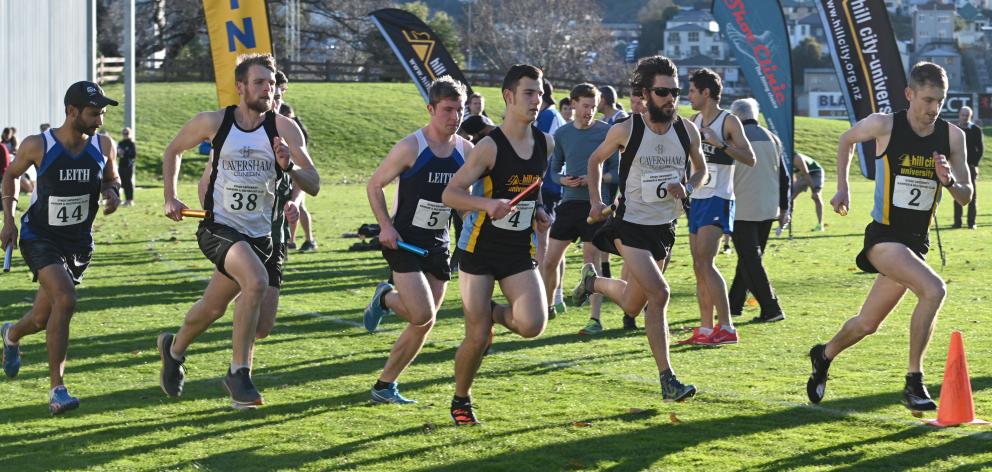 The runners start in the senior men’s race of the Lovelock Relays  at the University of Otago...