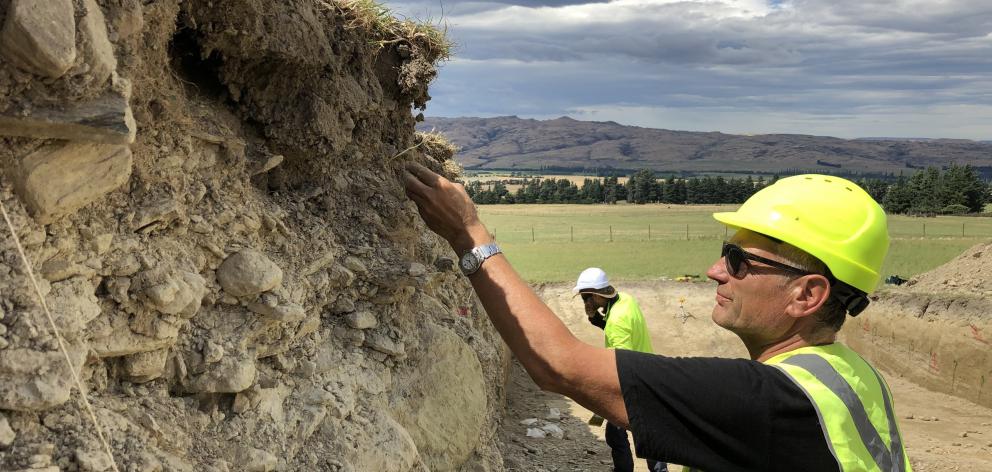 Prof Mark Stirling working at the Hyde Fault near Middlemarch. PHOTO: SUPPLIED