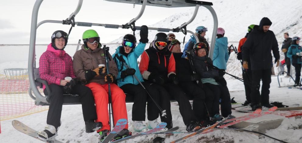 Skiers and boarders were excited to finally get up the slopes for 2020. Photo: Hugh Collins