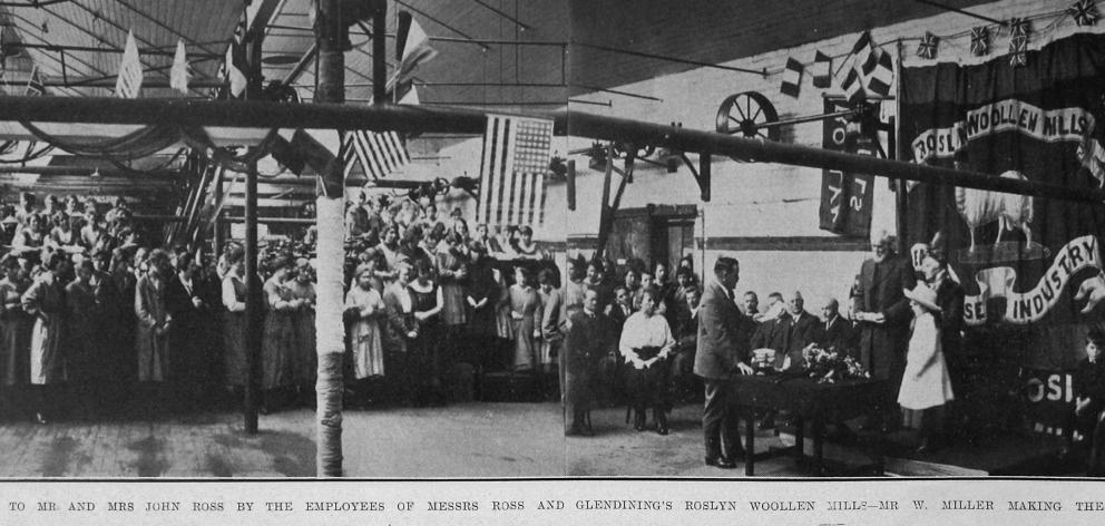 Presentation to Mr and Mrs John Ross by the employees of Ross and Glendinning’s Roslyn Mills. Mr...