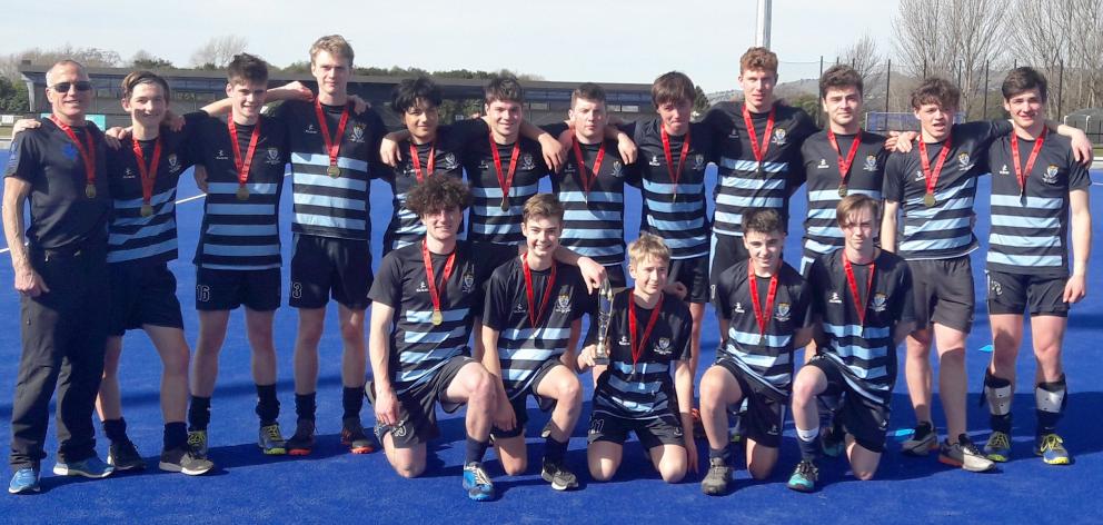 King’s High School celebrates winning the South Island Premiership Boys tournament in...