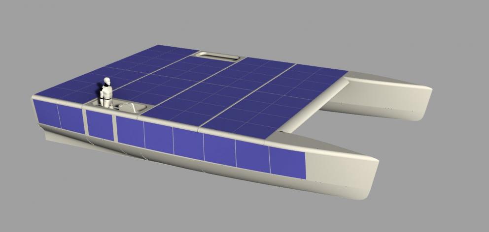 A digital model of Nova, a solar- powered catamaran that Mr Konyukhov will sail solo. IMAGE:...