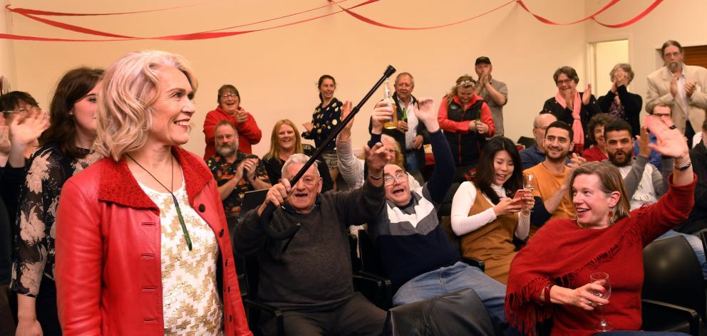 Ingrid Leary is welcomed into the South Dunedin Labour Party headquarters in Macandrew Rd. PHOTO:...