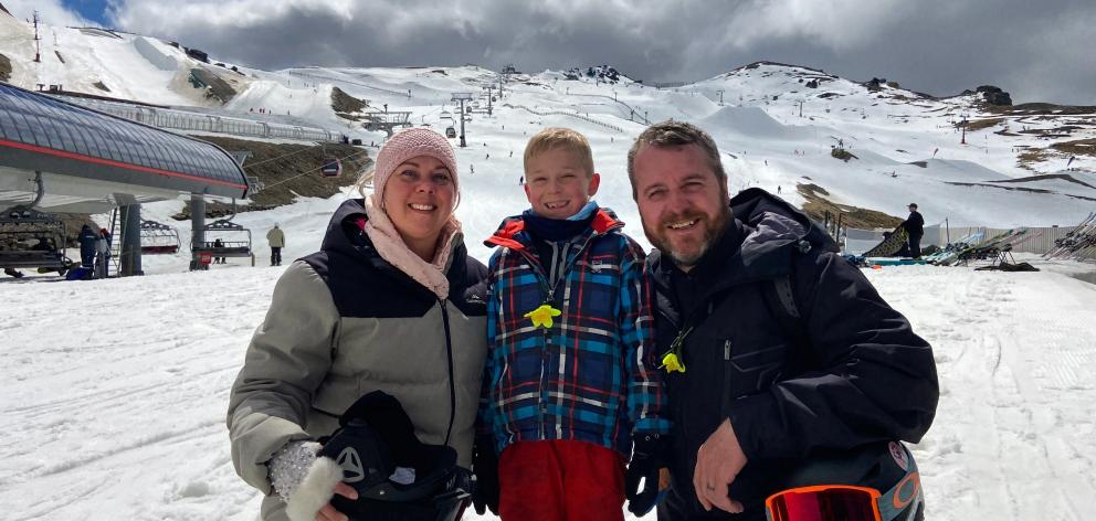 Enjoying day 40 of their ski marathon at the Cardrona Alpine Resort are (from left) Rebecca,...