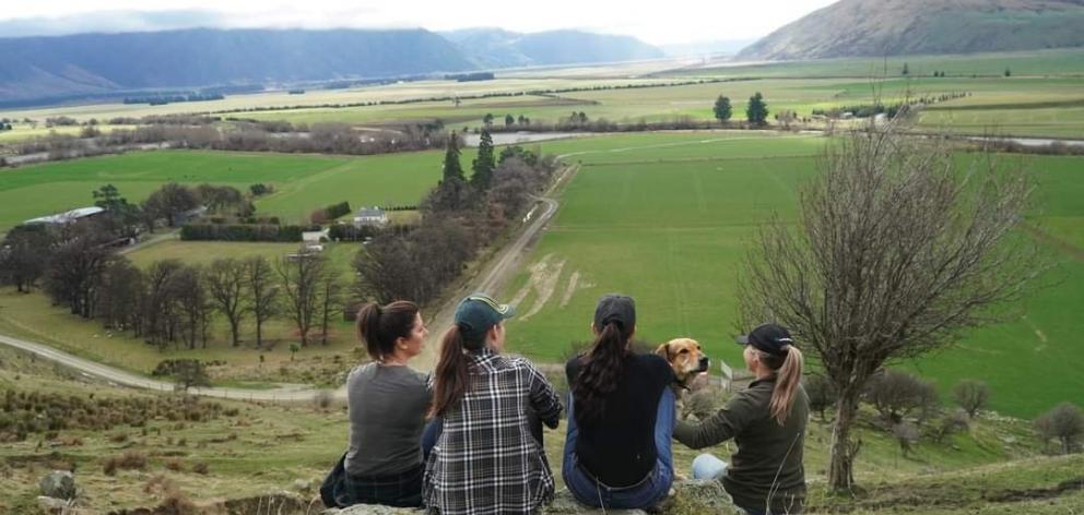 Laura Douglas and friends overlooking the Fairlight Station homestead. Photo: Supplied