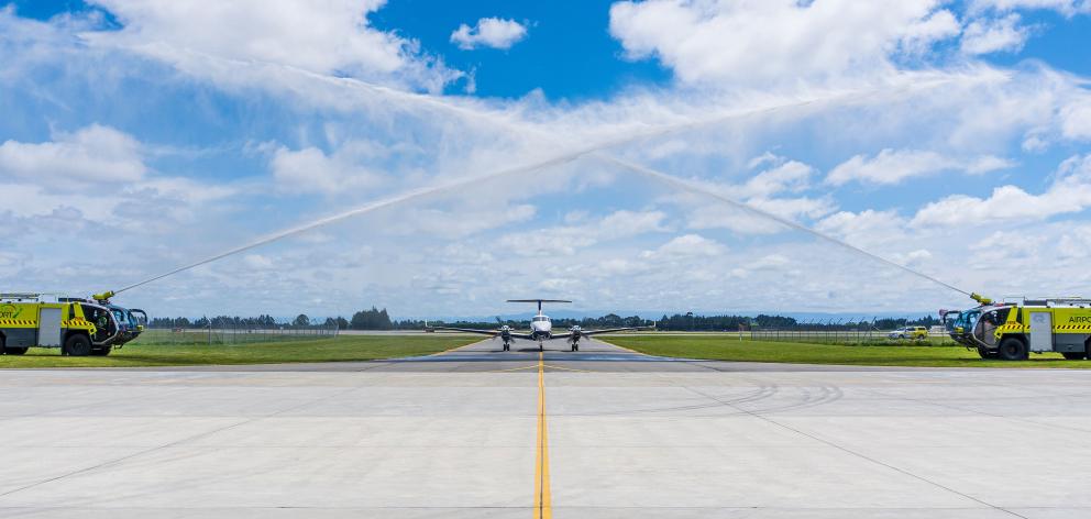 A water salute for the new plane. Photo: NZFD