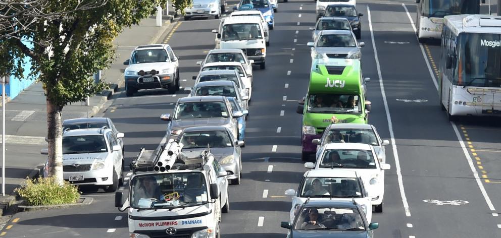 Nose-to-tail traffic crawls through central Dunedin. PHOTO: OTAGO DAILY TIMES FILES