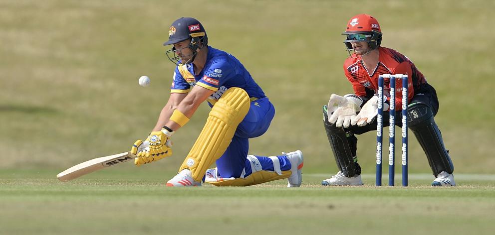 Neil Broom plays a reverse lap to score four runs as he opens in Otago’s clash against Canterbury...