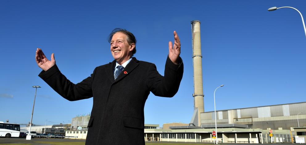 Sir Tim at the Tiwai Point aluminium smelter.
  PHOTO: PETER MCINTOSH 