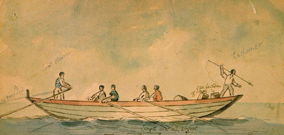 A whale boat of the type used in the mid-19th century. IMAGE: ALEXANDER TURNBULL LIBRARY
