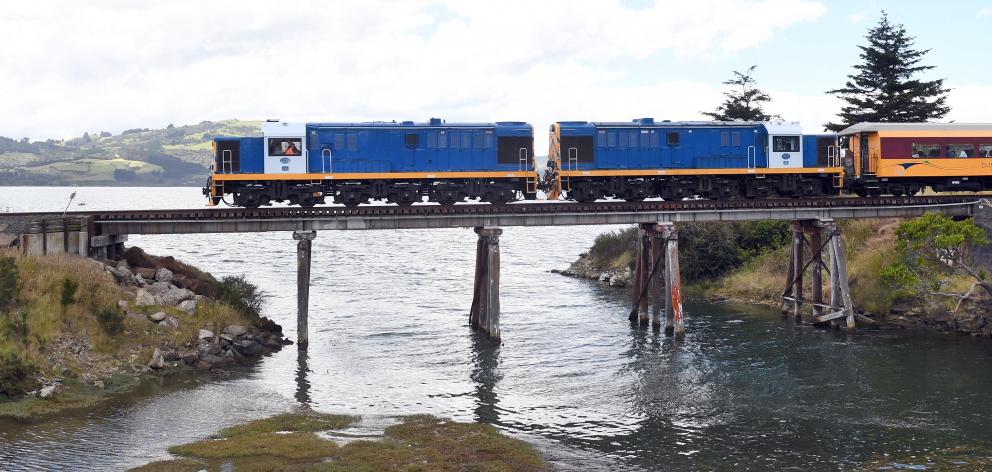 The Seasider train  nears the end of its latest 45-minute trip from Dunedin to Waitati yesterday....