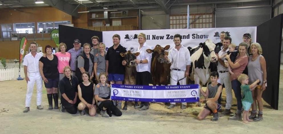 The Gilbert family celebrates success at the New Zealand Dairy Event 2021 in Feilding, winning...