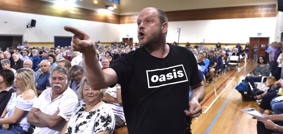 Andy Towner gives local government representatives a blast during a public meeting in Waikouaiti...