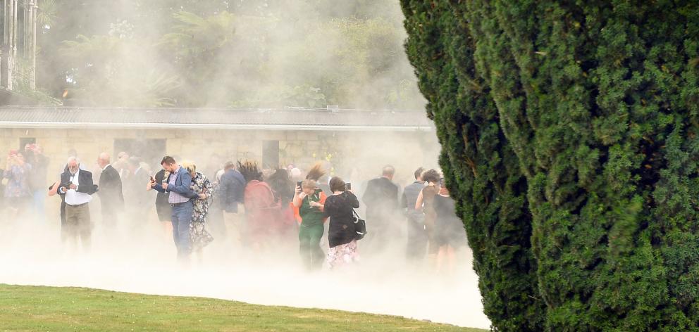 Guests at Mike Hunter’s retirement function at Larnach Castle on Thursday have their finery...