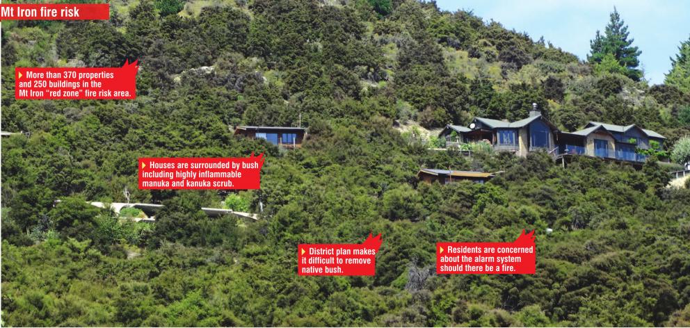 Houses on Mt Iron are at greater risk of fire due to the heavy fuel load of manuka scrub. PHOTOS:...