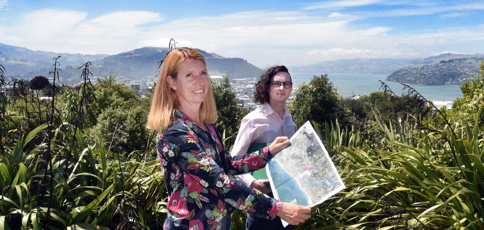 Dunedin City Council planners Anna Johnson and Nathan Stocker review planned 
...